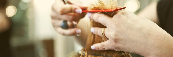 Hair salon employee cutting hair