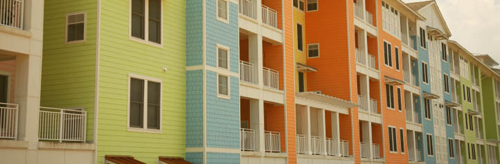 Row of colorful apartments