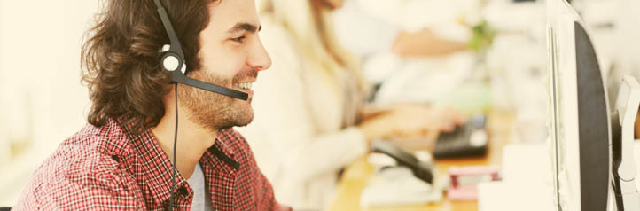 Call center representative web chatting with a customer