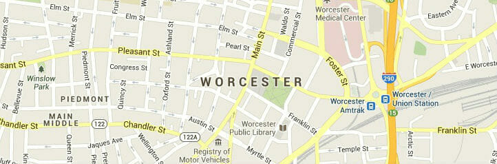 Map of Worcester, Massachusetts
