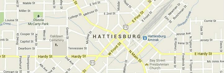 Map of Hattiesburg, Mississippi