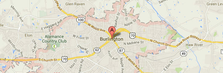 Map of Burlington, North Carolina
