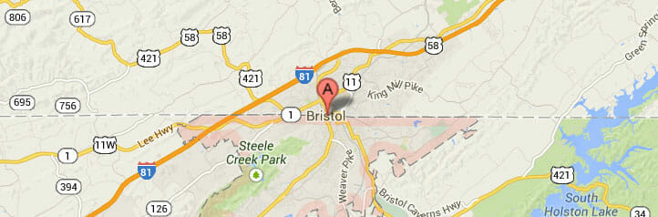 Map of Bristol, Tennessee