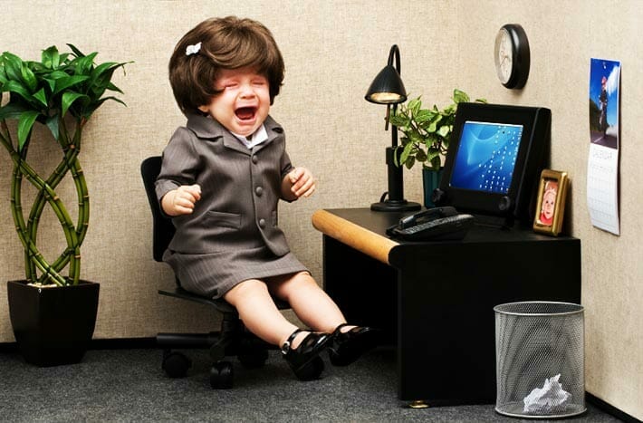 Stressed out baby in office