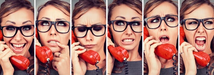 Set of Woman Making Faces on Red Phone