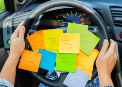 Sticky Notes on Steering Wheel
